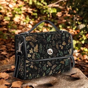 Cottagecore Fern Witch Satchel, Witchy Mushroom Crossbody Forest HandBag, Botanical Mushroom Witch Handbag Gift for Witches celestial Purse