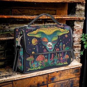 Allien Mushroom Bag, Witchy Cottagecore Crossbody Fern Forest Bag, Organized Witchcraft Ritual Bag, Goblincore Handbag, Mushroom Bag Gift