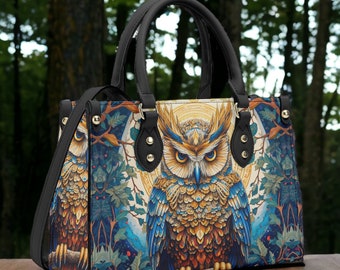Majestic Owl Handbag: Boho Cottagecore Vegan Leather Tote