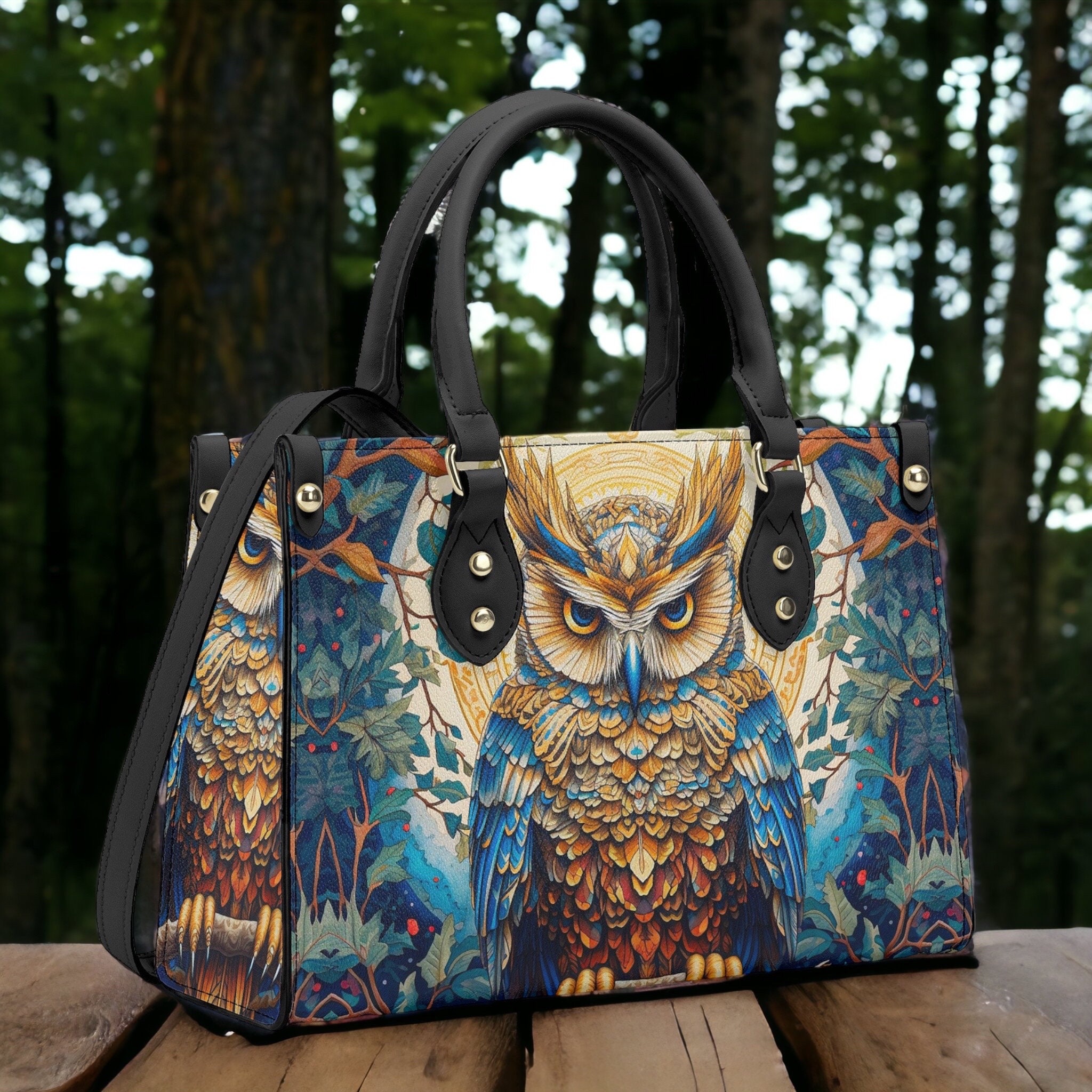 Majestic Owl Handbag: Boho Cottagecore Vegan Leather Tote