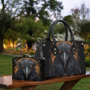 Sac fourre-tout gothique en cuir synthétique polyuréthane, sac à main mode tendance corbeau gothique foncé, cadeau sac à main en cuir végétalien Académie sombre, cadeau sac à main gothique noir corbeau