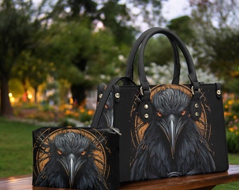 Gothic Pu Leather Tote Bag, Dark Goth Crow Trendy Fashion Handbag, Dark academia Vegan Leather Handbag Gift, Black Gothic Purse GiftRaven