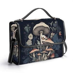 PU Leather Cottagecore witch Satchel bag, Cute Mushroom Moon crossed body purse, Goblincore Dark Forest Bag, Witchy Mushroom Boho Hippie Bag