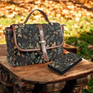 Conjunto de bolso y billetera de doctor brujo con helechos mágicos de otoño, conjunto de bolso de mano gótico de cabaña, conjunto de monedero Goblincore, conjunto de regalo de bruja bohemia de bosque de hadas