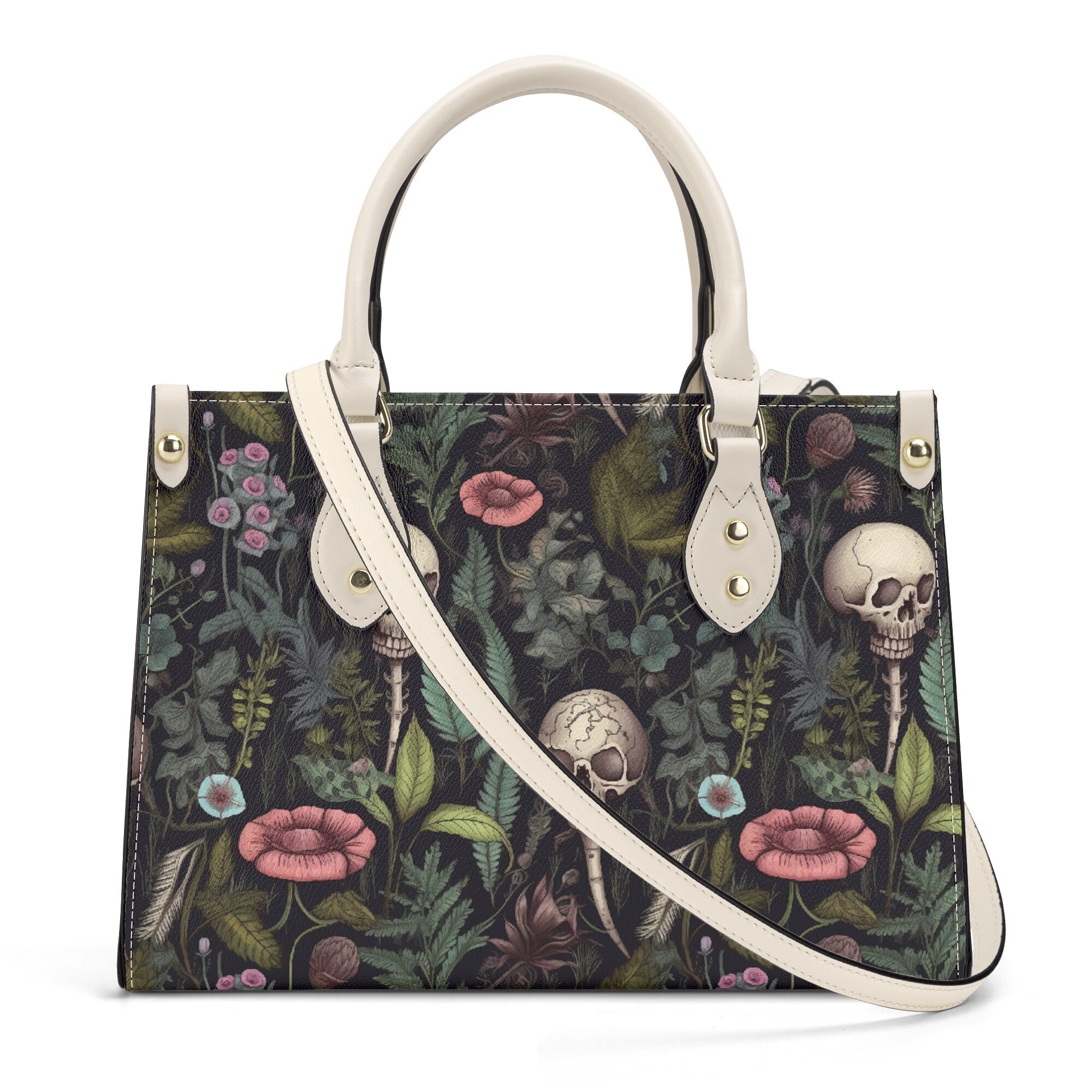 Dark Cottagecore Wildflowers Gothic PU Leather Tote Bag