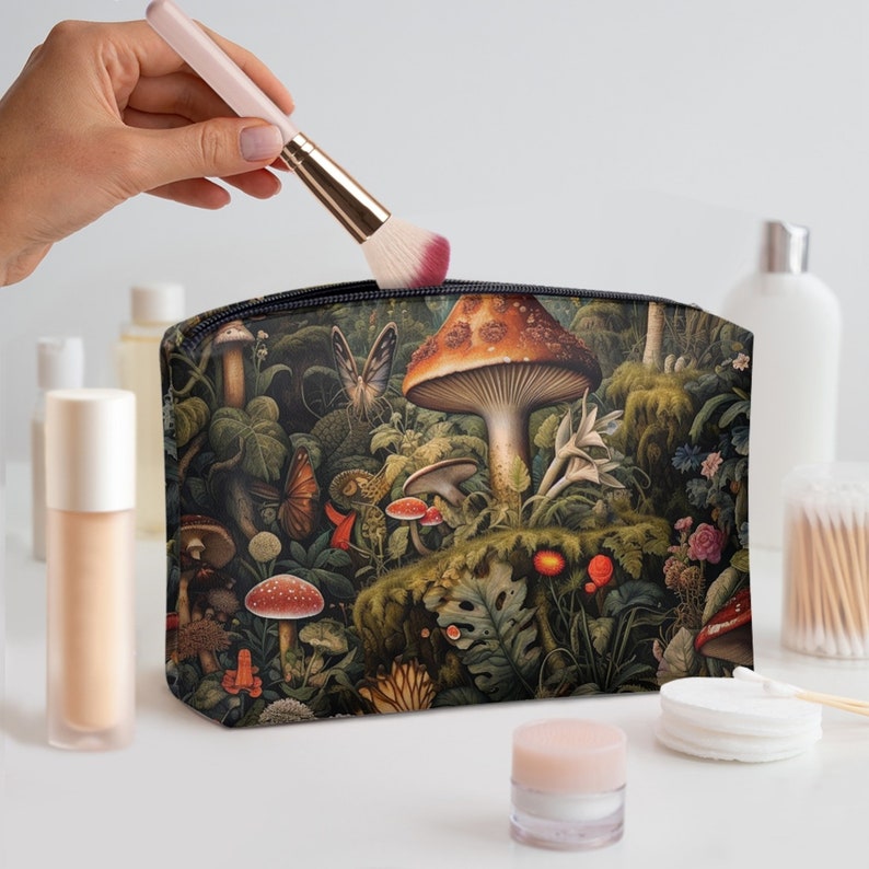 Dark Cottagecore Mushroom forest backpack, whimsical witchy Forager Mini Vegan leather Backpack, Cute Nature lover back to school day pack image 9