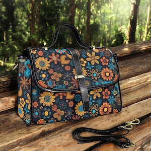 Cute Vintage Flowers Boho Handbag, Witchy Doctor bag & wallet set, Cottage Goth Handbag set, Goblincore Purse Set, Fairy Forest Boho Witchy