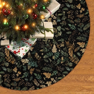 Boho Fern Forest Xmas Tree Skirt, Forest Christmas Snowflake Tree Skirt for Xmas Decor Home 3 Sizes, Green Fern Home Decor Witchy Style
