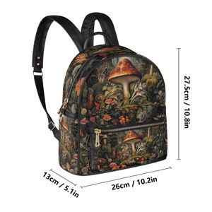 Dark Cottagecore Mushroom forest backpack, whimsical witchy Forager Mini Vegan leather Backpack, Cute Nature lover back to school day pack image 5