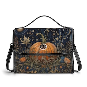 Halloween Pumpkin Purse, Witchy Cottagecore Crossbody Forestcore Bag, Organized Leather Botanical Bag, Goblincore Handbag, Mushroom Bag Gift