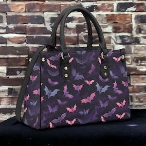 Goth Bat Print Handbag: Witchy Vegan Leather Crossbody Bag
