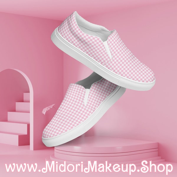 Pink Gingham Shoe Y2k 90s 50s Checker Retro Matte Rose Gold White Cruise Costume Lets Go Party Waitress Walking slip-on canvas boat shoes