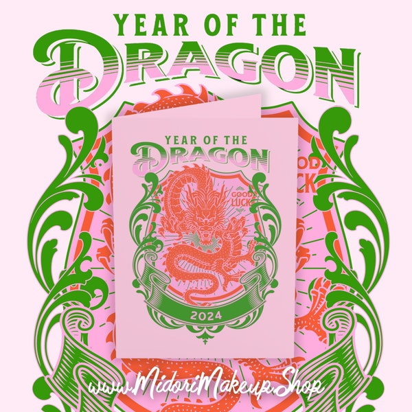 Year of the Dragon 2024 Card Set - Retro Pink Chinese New Years Cards, Eco-Friendly Holiday Thank You Blank Greeting Cards (1,10,30,50pcs)