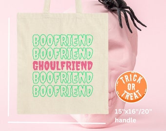 Spooky Cute Halloween Pink Trick or Treat Kawaii Canvas Tote Bag BFF Gifts Boofriend Ghoulfriend Boyfriend Girlfriend Costume Candy Swag Bag