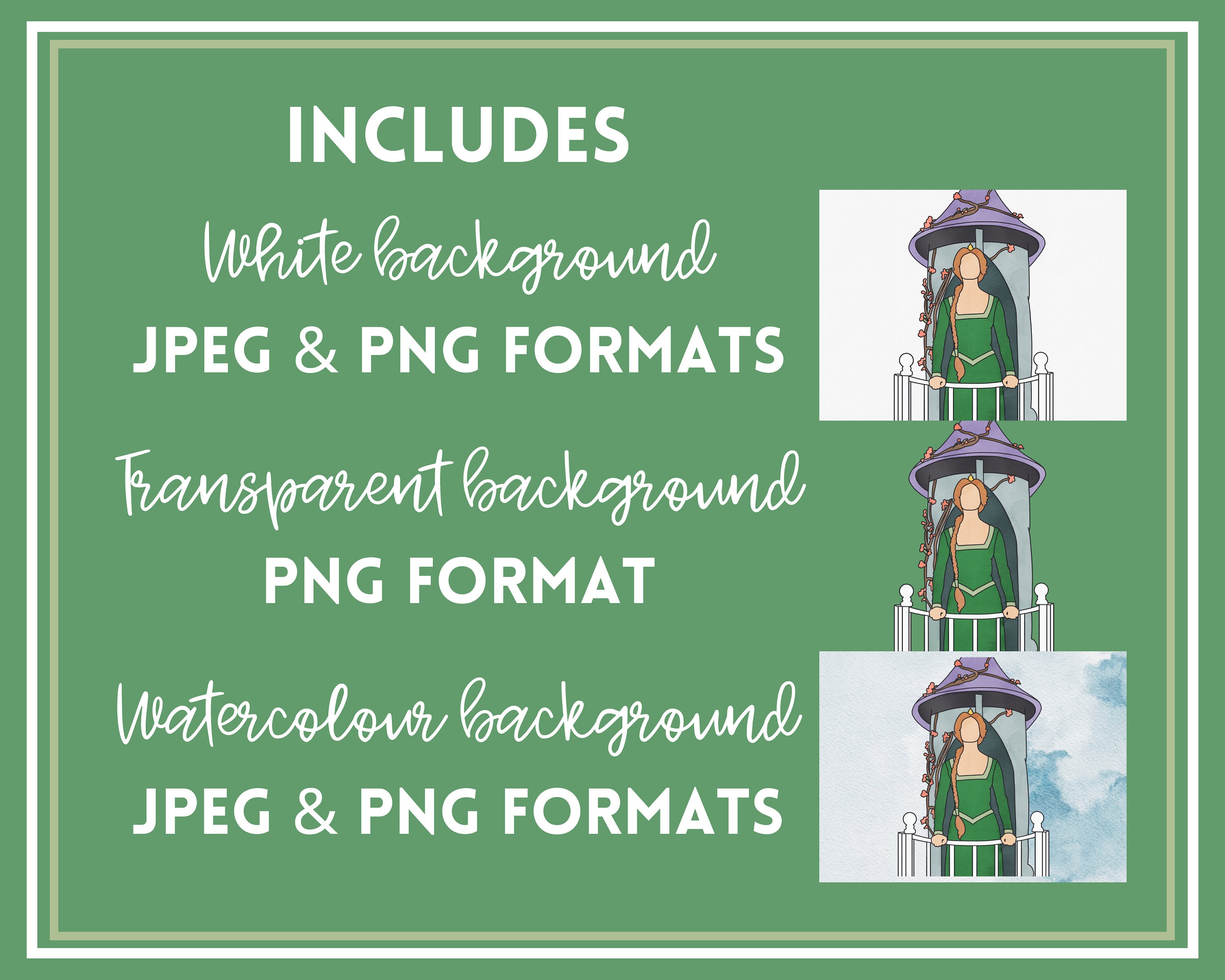 Shrek Clipart PNG/JPEG, Watercolor Princess Fiona Printable Art