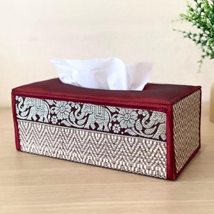 Rectangular reed woven tissue box cover handcraft foldable