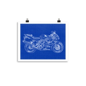 Exquisite Honda CBR600F4i Motorcycle Blueprint Poster - A Fusion of Precision and Elegance