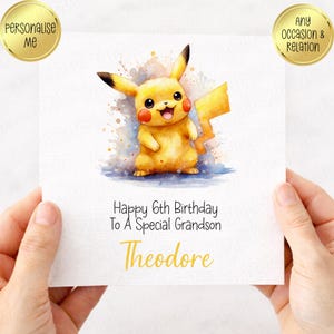 Poke Themed Birthday Card, Personalised, Yellow, Son, Brother, Grandson image 2