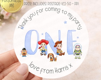 Toy Themed Birthday Stickers, Personalised, Birthday Party, Blue, Pink, Daughter, Son