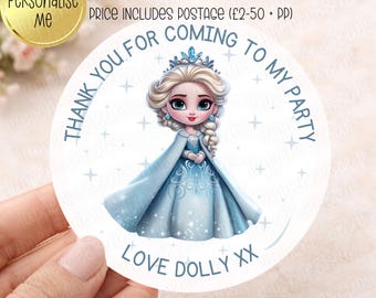 Ice Queen Themed, Birthday Stickers, Elsa, Party Favours, Sweet Cones, Party Bags & Boxes, Personalised