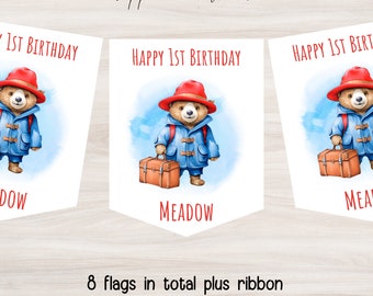 Personalised Birthday Bunting| Garlands| Bear| Blue| Banners| For Her| For Him| Son| Daughter| Party