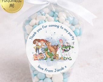 Toy Themed, Birthday Stickers, Party, Sweet Cones, Personalised, Party Bags & Boxes, Blue, Pink