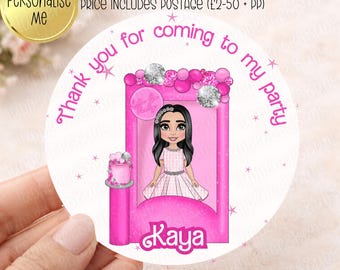 Doll Themed Birthday Stickers, Personalised, Party Bags & Boxes, Sweet Cones, Daughter, Pink, Toddler