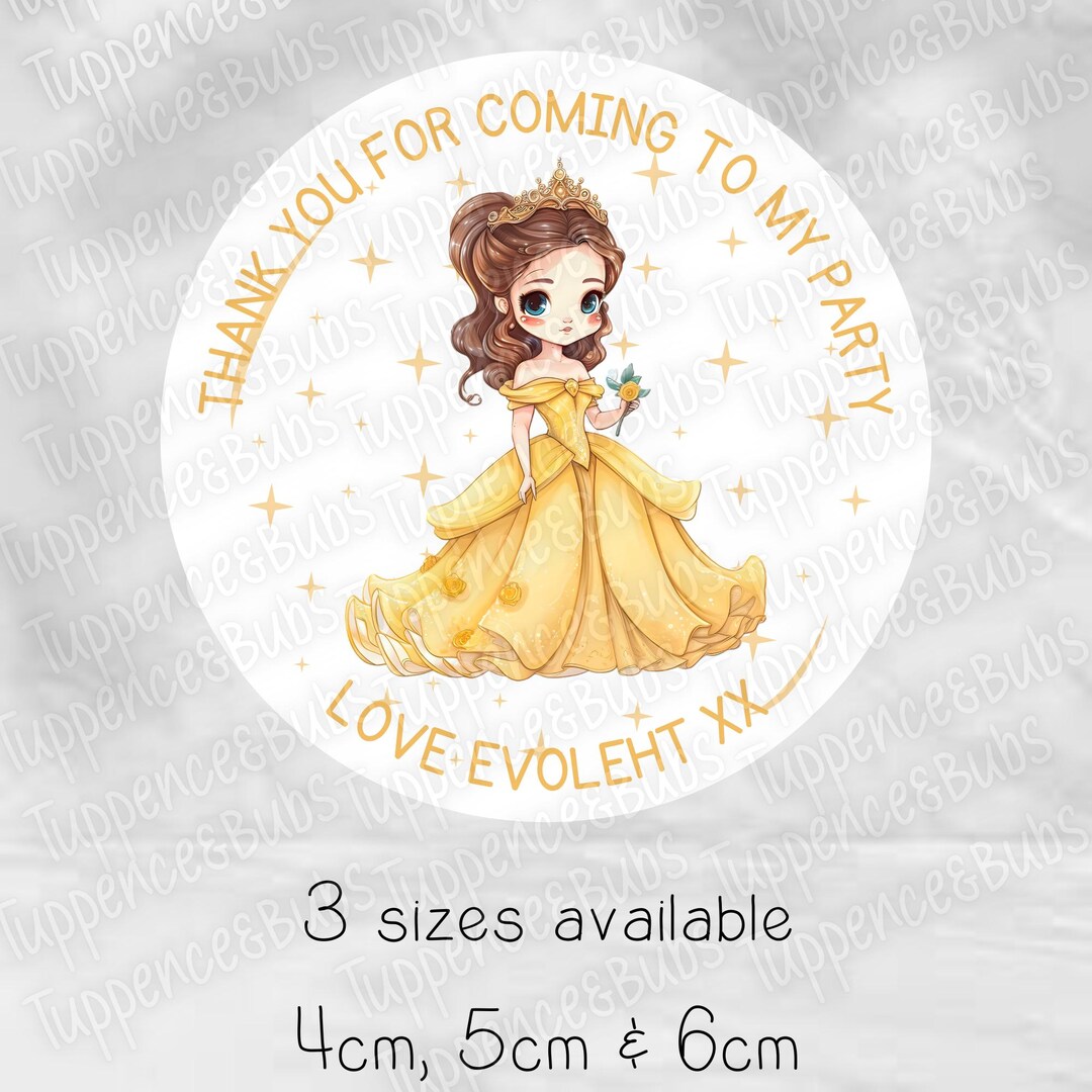 Bell Sticker Princess Personalised Stickers| Princess| Belle| Yellow| for Her| Daughter ...