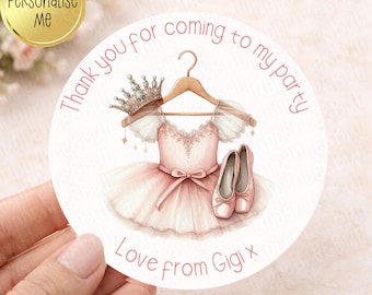 Ballerina Outfit Themed, Birthday Stickers, Dance Studio, Teacher, Personalised, Party Favours, Well Done