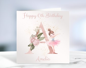 Birthday Card| Ballerina| Dancer| Floral| For Her| Sister| Daughter| Niece| Granddaughter| Goddaughter| Friend| Personalised| Pink| Ballet