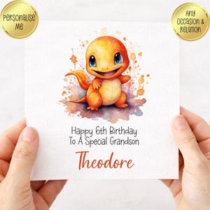 Poke Themed Birthday Card, Personalised, Yellow, Son, Brother, Grandson image 4