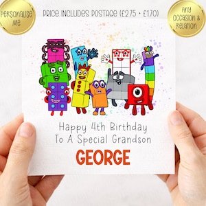 Number Themed Birthday Card - Personalised - Counting - For Her - For Him - Blocks - Daughter - Son - Sister - Niece - Nephew