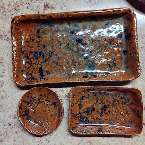 Ceramic jewelry dish/plate set 3 piece handmade