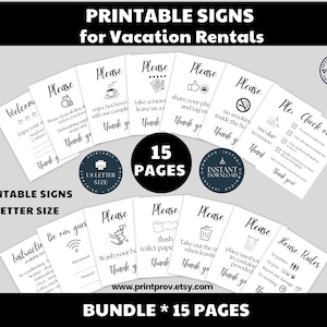 PAQUETE - Imprimible * Letreros de alquiler vacacional - Tamaño carta de EE. UU. – descarga digital instantánea, plantilla de escritura, bienvenida, wifi, 15 pp (AB122307)
