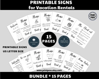 BUNDLE - Printable * Vacation Rental Signs - US Letter Size – instant digital download, write-in template, welcome, wifi, 15 pp (AB122307)