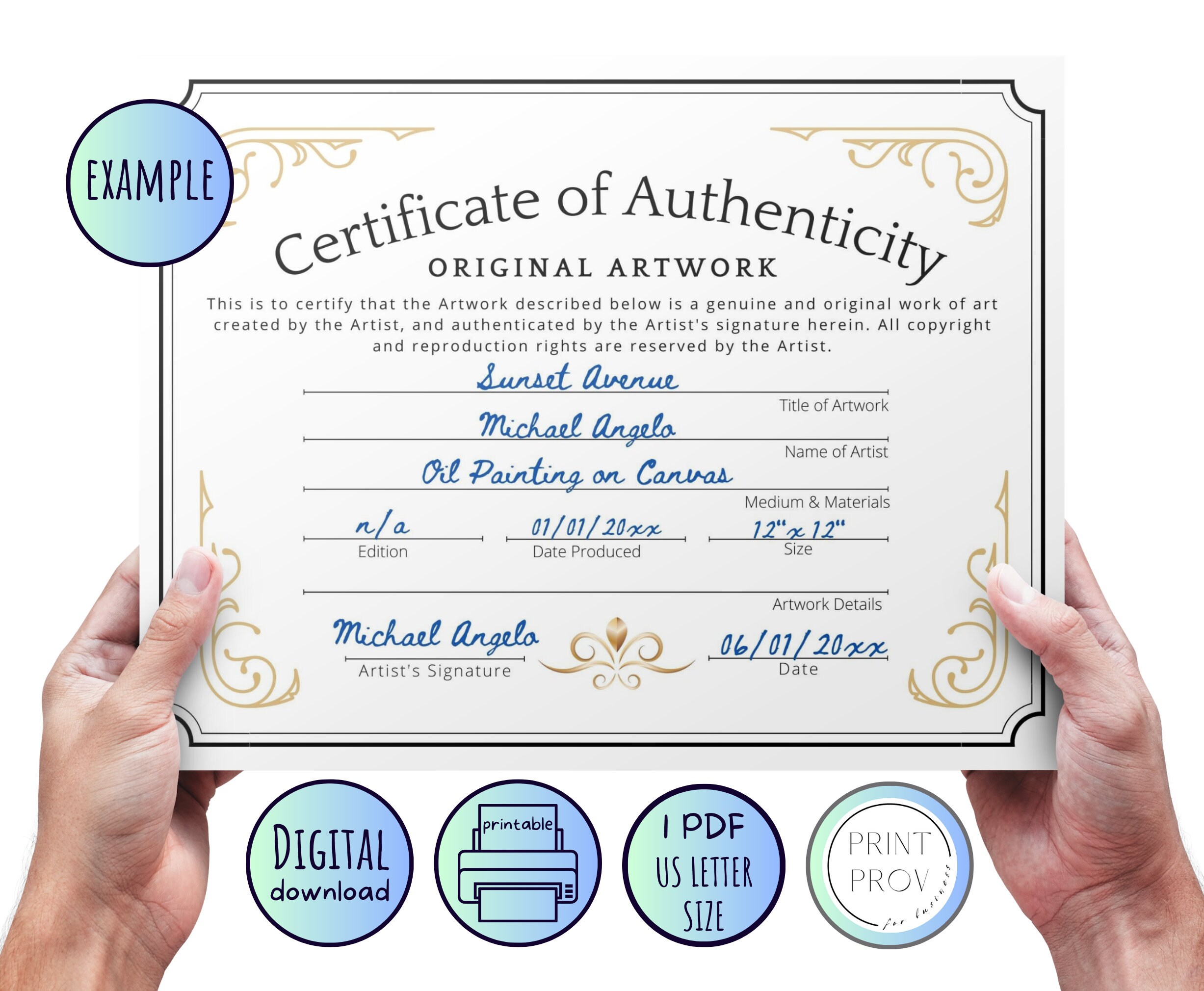 鯰江光二　CERTIFICATE OF AUTHENTICITY Printable * Certificate of Authenticity for Original Artwork - US