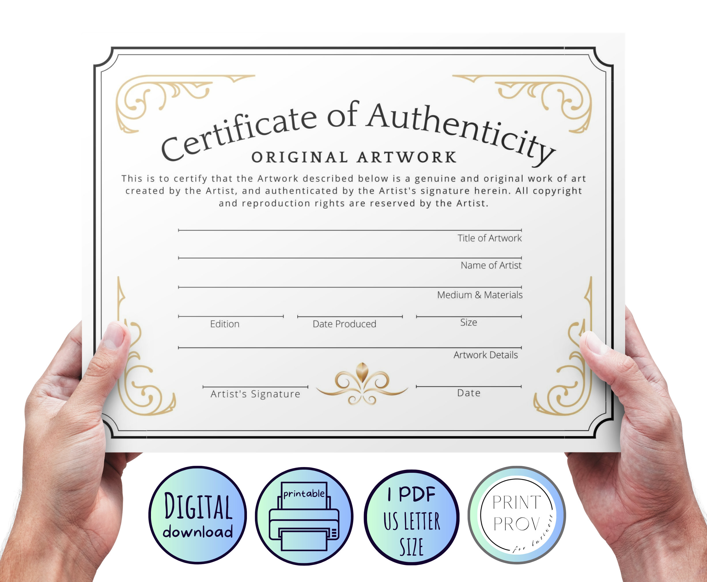 鯰江光二　CERTIFICATE OF AUTHENTICITY Printable * Certificate of Authenticity for Original Artwork - US
