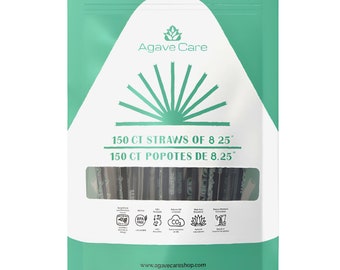 Agave Care Sustainable Agave Straws - 8.25 - Black - Wrapped - 150 Count - 4 oz