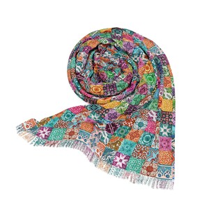 Colorful Portuguese Tiles multi colored Lightweight Scarf, pashmina, 27x73 sheer wrap image 3