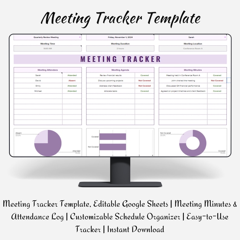 Meeting Tracker Template Editable Google Sheets Meeting Minutes