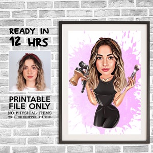 Retrato personalizado de caricatura de una experta en belleza, caricatura de una experta en belleza para mujeres, retrato digital, arte de dibujo de una experta en belleza