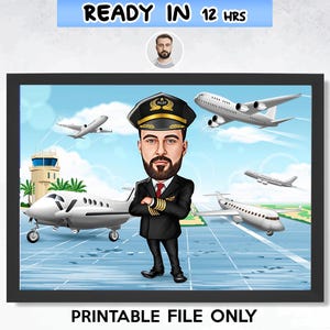 Pilotenkarikaturzeichnung vom Foto, Pilotenkarikatur, Pilotenkarikatur, lustiges Pilotengeschenk, benutzerdefinierte Pilotkarikatur, Pilotengeschenkidee