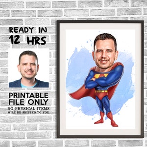 Benutzerdefinierte Superheld Cartoon Portrait, Superheld Karikatur, Digitales Porträt, Superheld Geschenk, Superheld Zeichnung Kunst