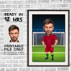 Voetbalkarikatuur van foto, voetbalkarikatuur, digitaal portret, voetbalcadeau, voetbalspeler tekenkunst, voetbalspeler cadeau