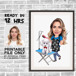 Pet Groomer Cartoon Portrait from Photo, Dog Groomer Digital Art, Pet Groomer Caricature Drawing, Funny Pet Groomer Gift for Women
