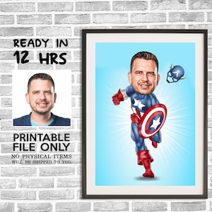 Benutzerdefinierte Superheld Cartoon Portrait, Superheld Karikatur, Digitales Porträt, Superheld Geschenk, Superheld Zeichnung Kunst