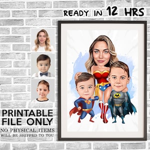 Benutzerdefinierte Superheld Familienporträt, Superheld Karikatur, Super Familienkarikatur, Superheld Cartoon, Familiengeschenk, Karikatur vom Foto