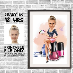 Nail Arts Caricature Drawing from Photo, Nail Artist Logo , Nail Polish Logo