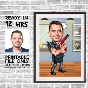 Custom Barber Cartoon Portrait, Barber For Men Caricature, Digital Portrait, Barber Gift, Barber Drawing Art, Barber Caricature