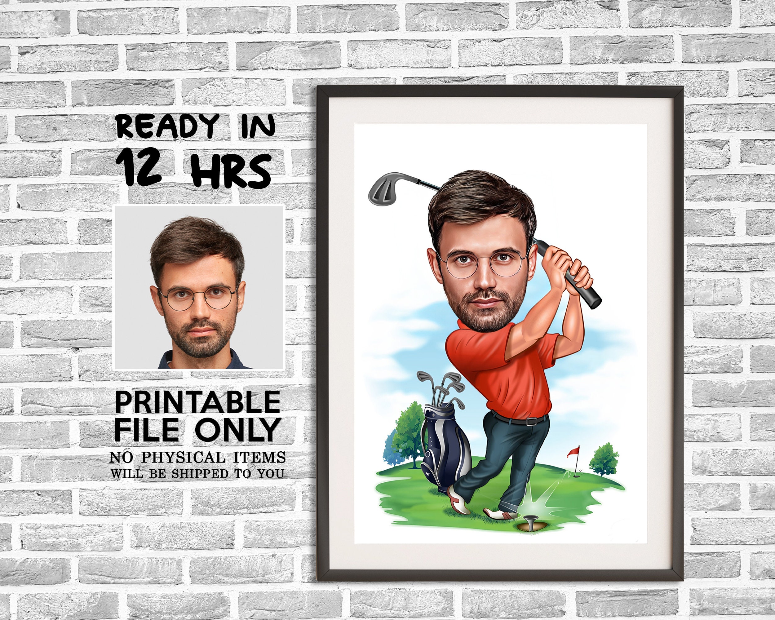 Golfer Caricature from Photo, Golfer Caricature, Digital Portrait, Golfer Gift, Men Golf Gift, Funny Golfer Digital Portrait